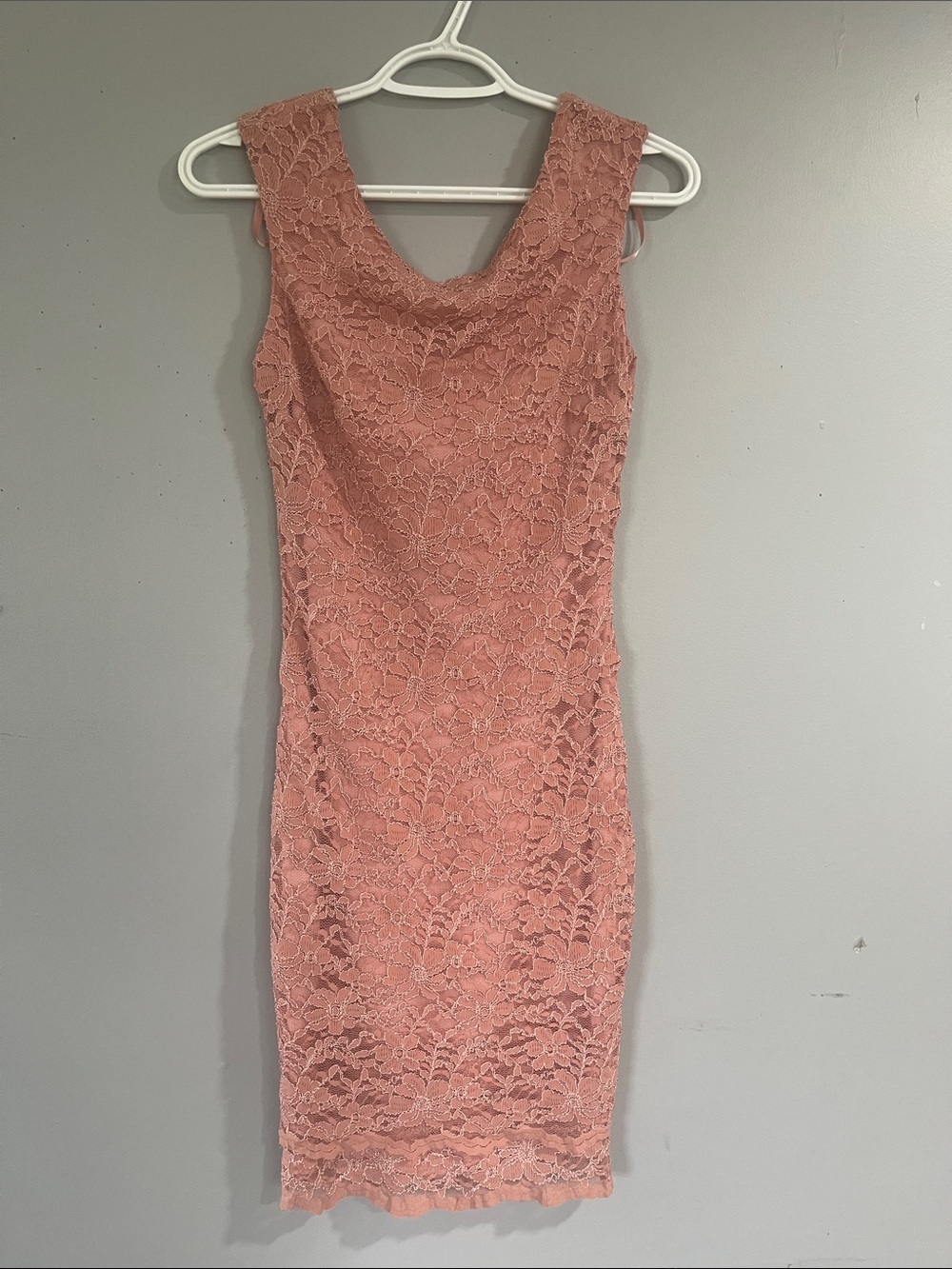 le chateau Dusty Rose Lace Midi Sheath Dress XS